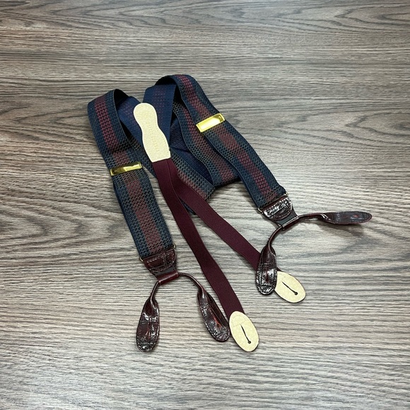 Martin Dingman Navy & Maroon Stripe Braces Suspenders - Picture 1 of 4